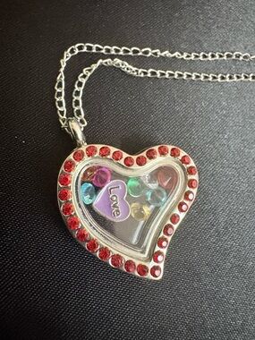 Heart-Shaped Silver memorial Pendant with Red Accents